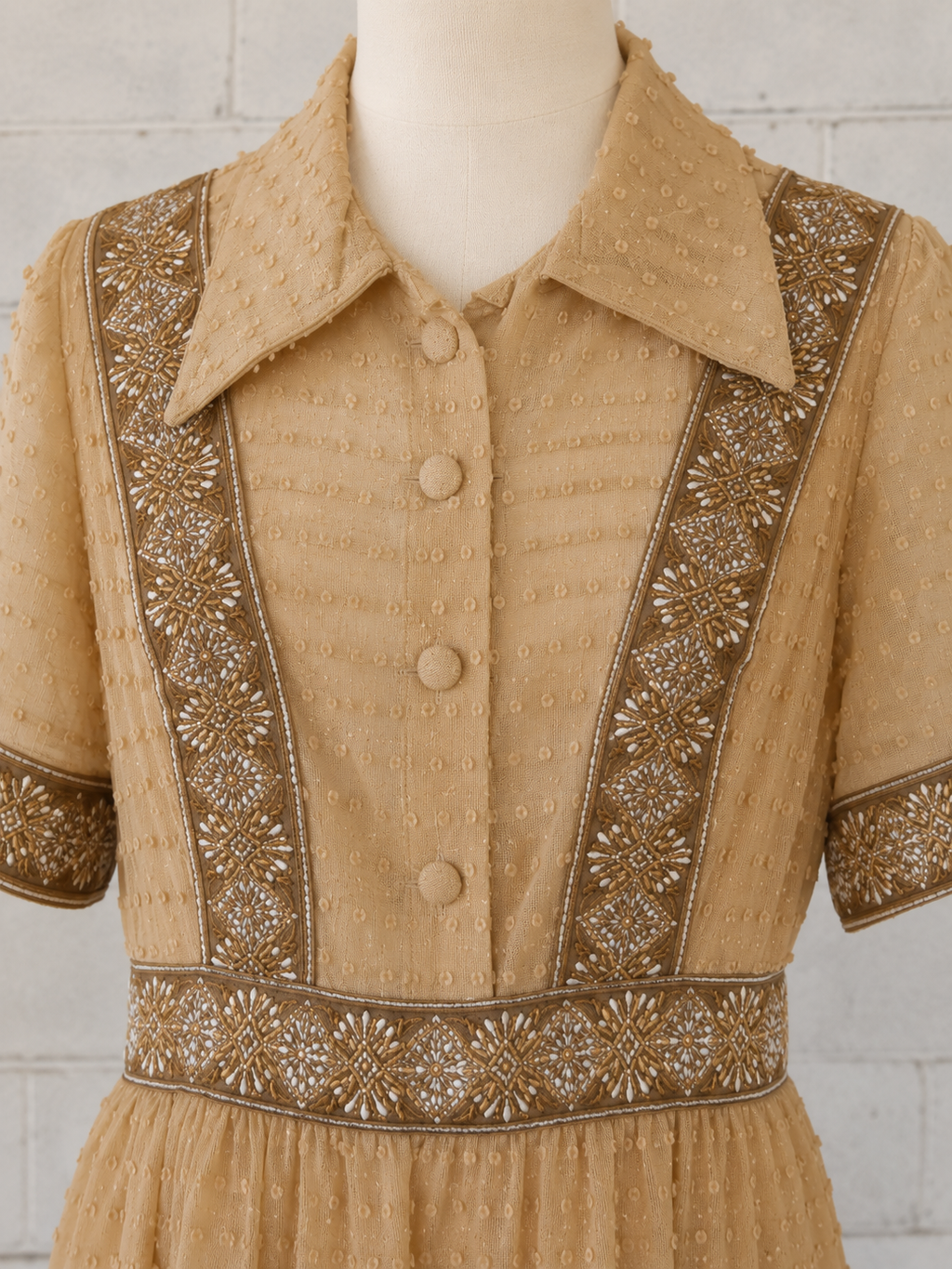 Vintage Oscar de la Renta Boutique Embroidered Swiss Dot Dress