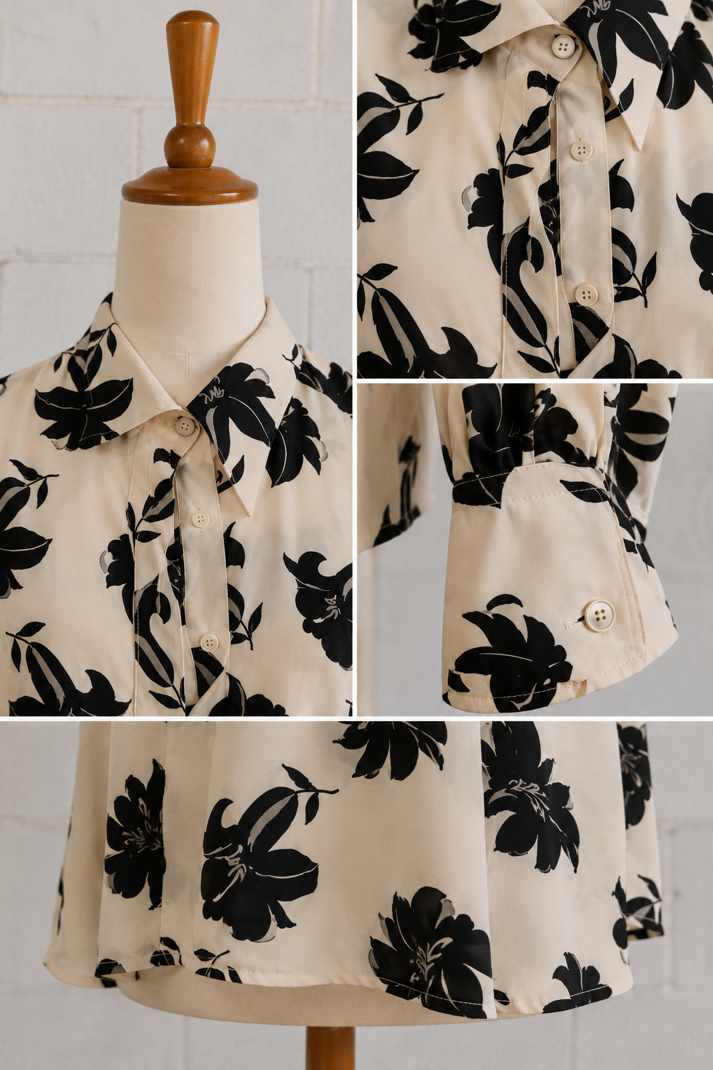 Valentino Boutique 1970's Silk Cream Floral Print Blouse