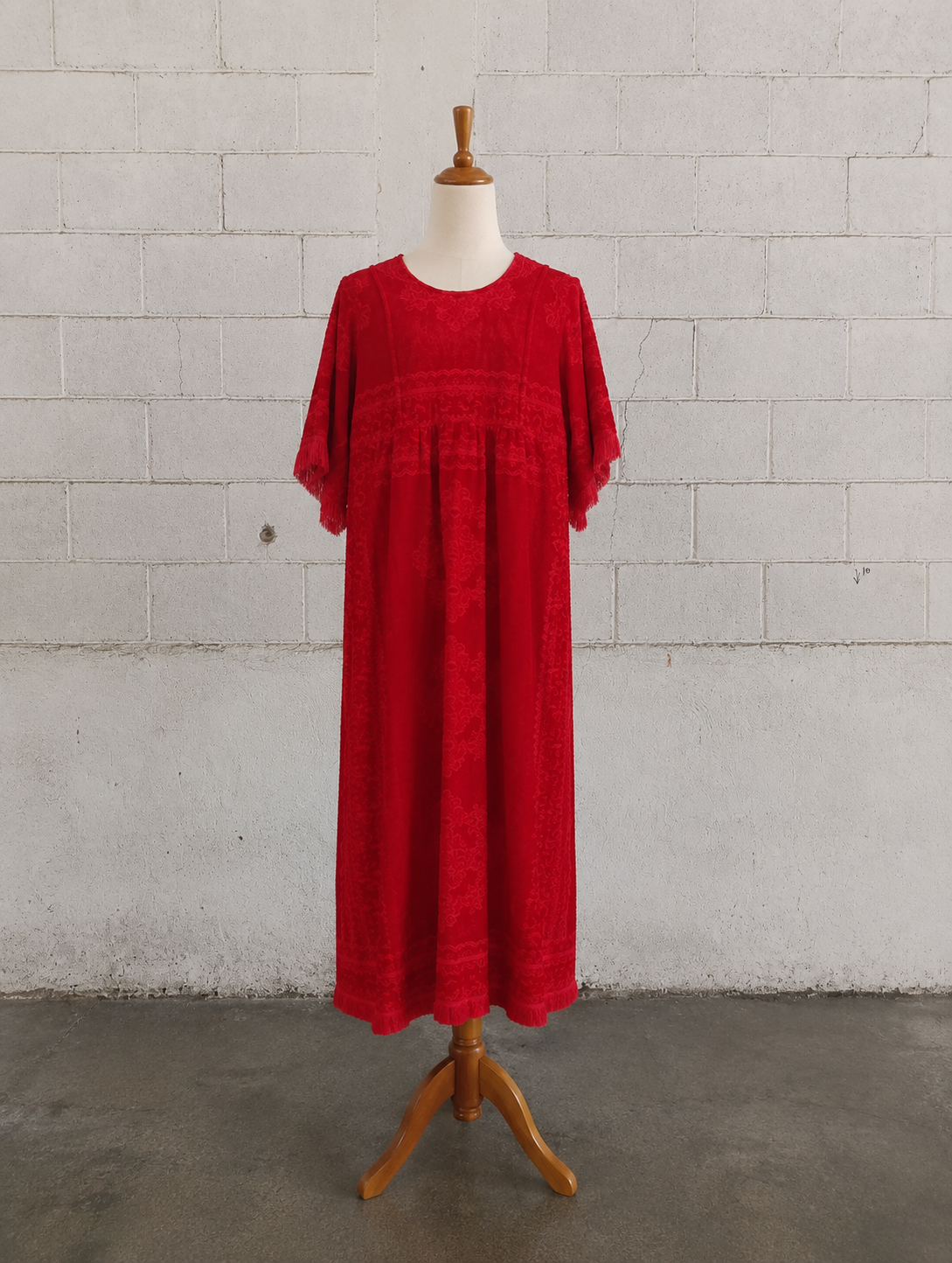 Vintage Sears Red Towel Robe with Floral Details