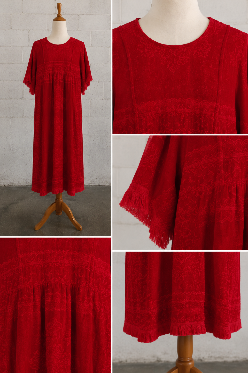 Vintage Sears Red Towel Robe with Floral Details