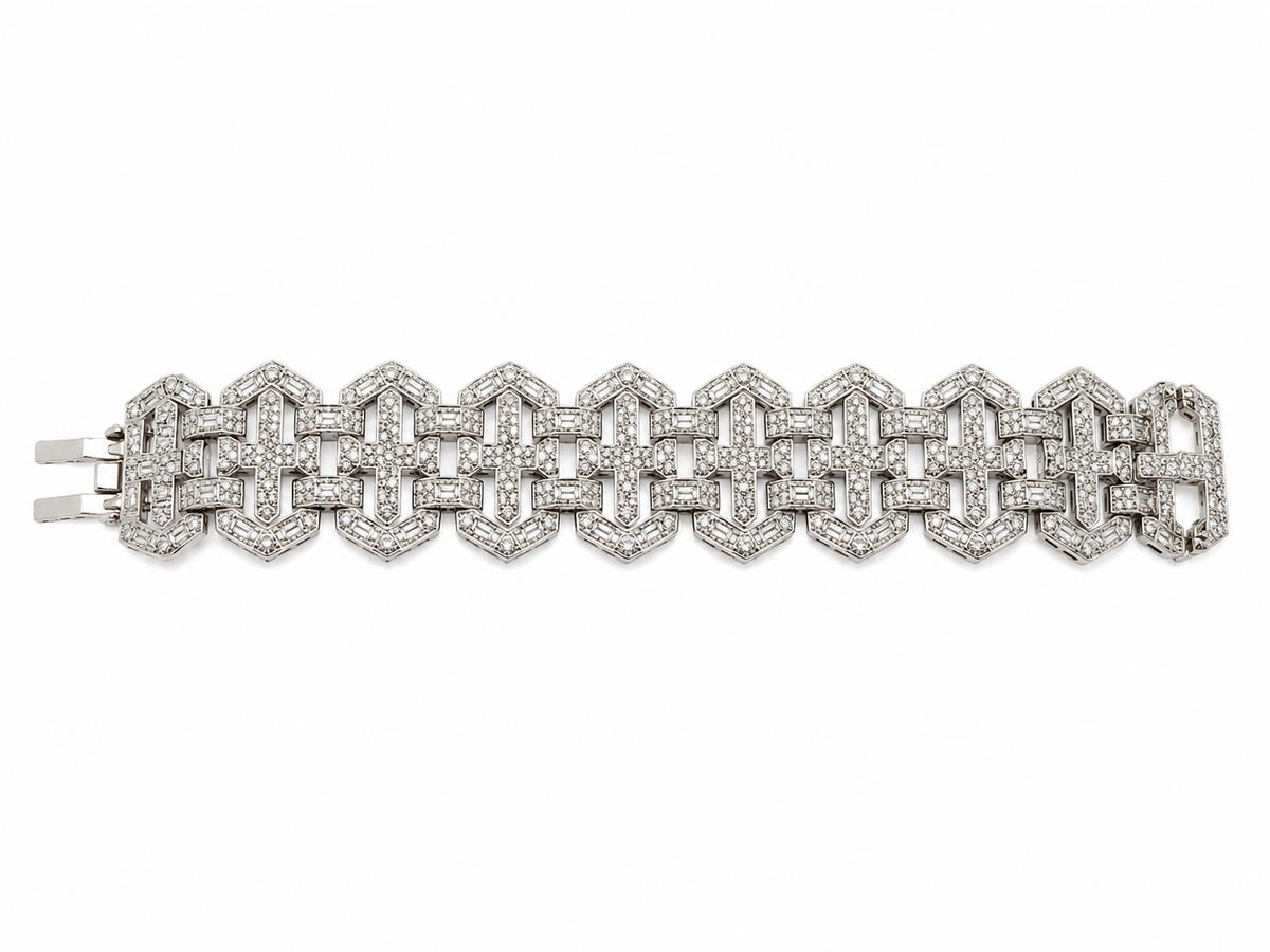 BRAZALETE DE STRASS GEOMÉTRICO — ESTILO ART DÉCO (C. 1950–1960)