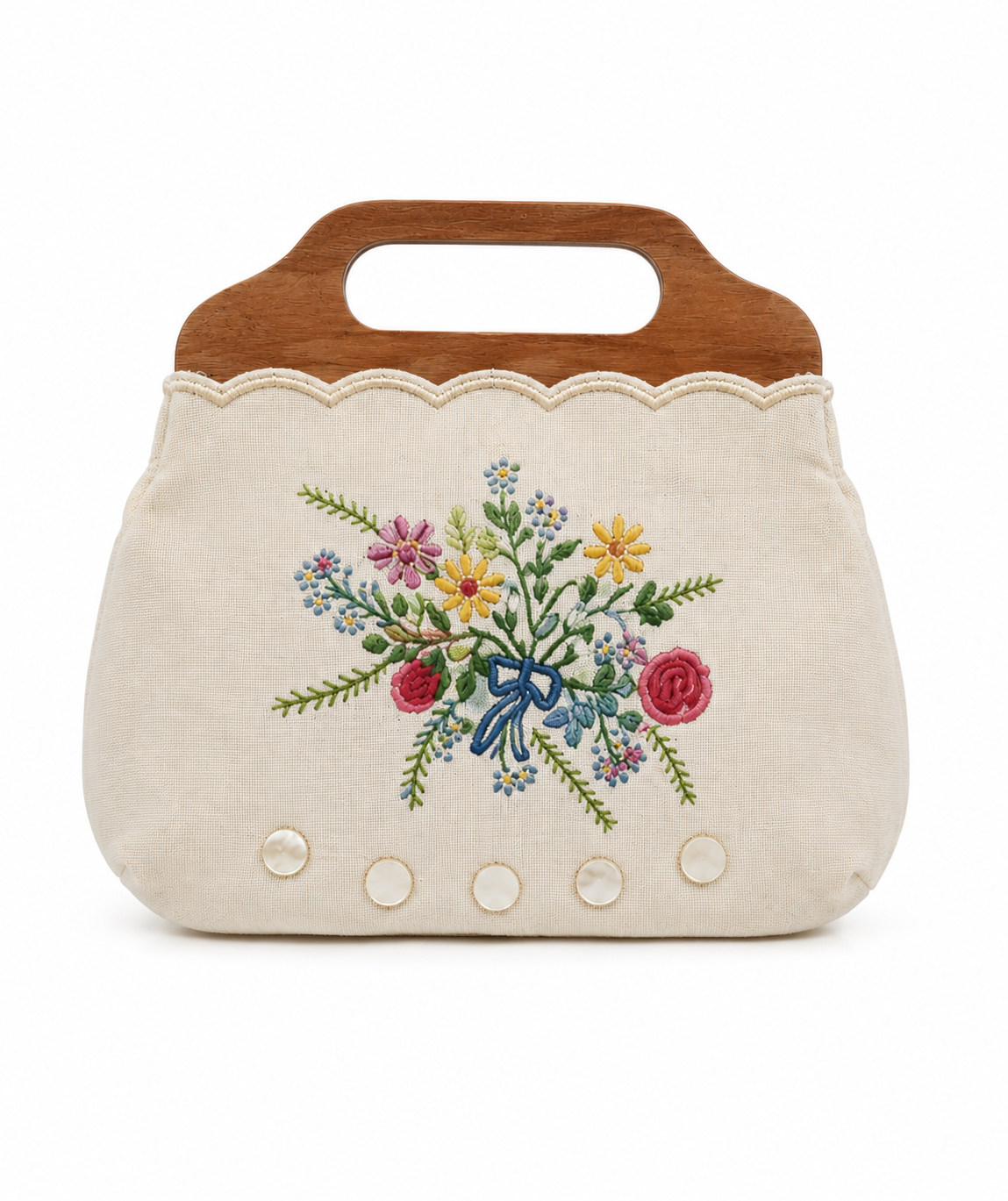 BOLSO DE MANO BORDADO CON FLORES — ESTILO VINTAGE ARTESANAL (C. 1940–1960)
