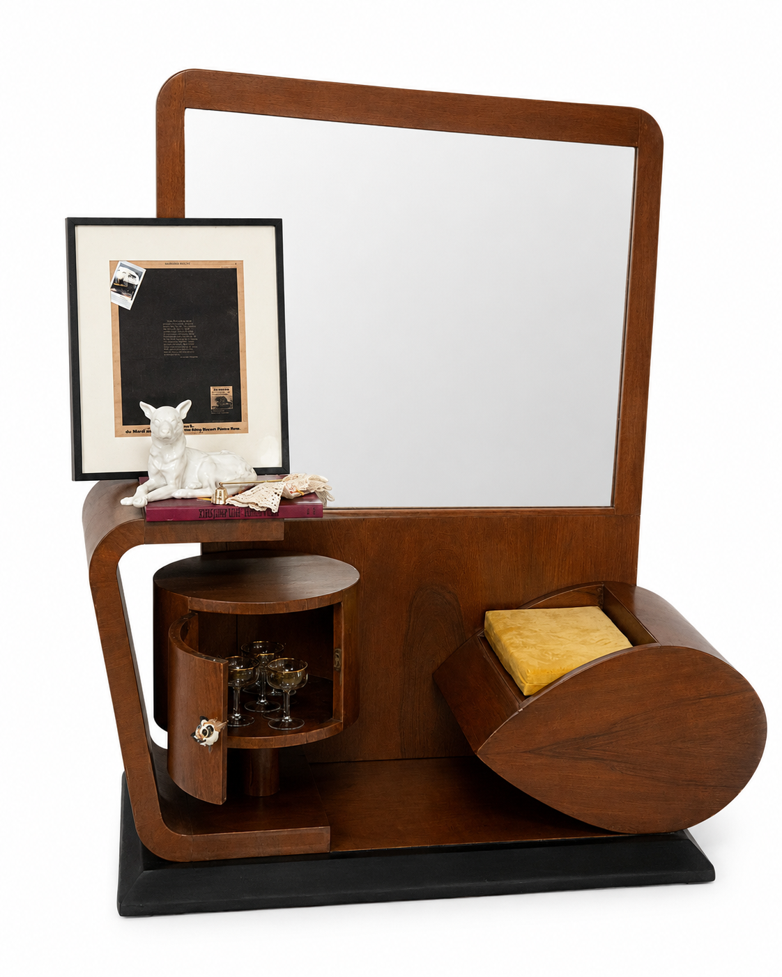 TOCADOR ASIMÉTRICO CON ESPEJO — ESTILO ART DÉCO / MID-CENTURY (C. 1940–1950)