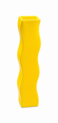 FLORERO DE ACRÍLICO AMARILLO NEÓN — DISEÑO ONDULADO (C. 1970–1980)