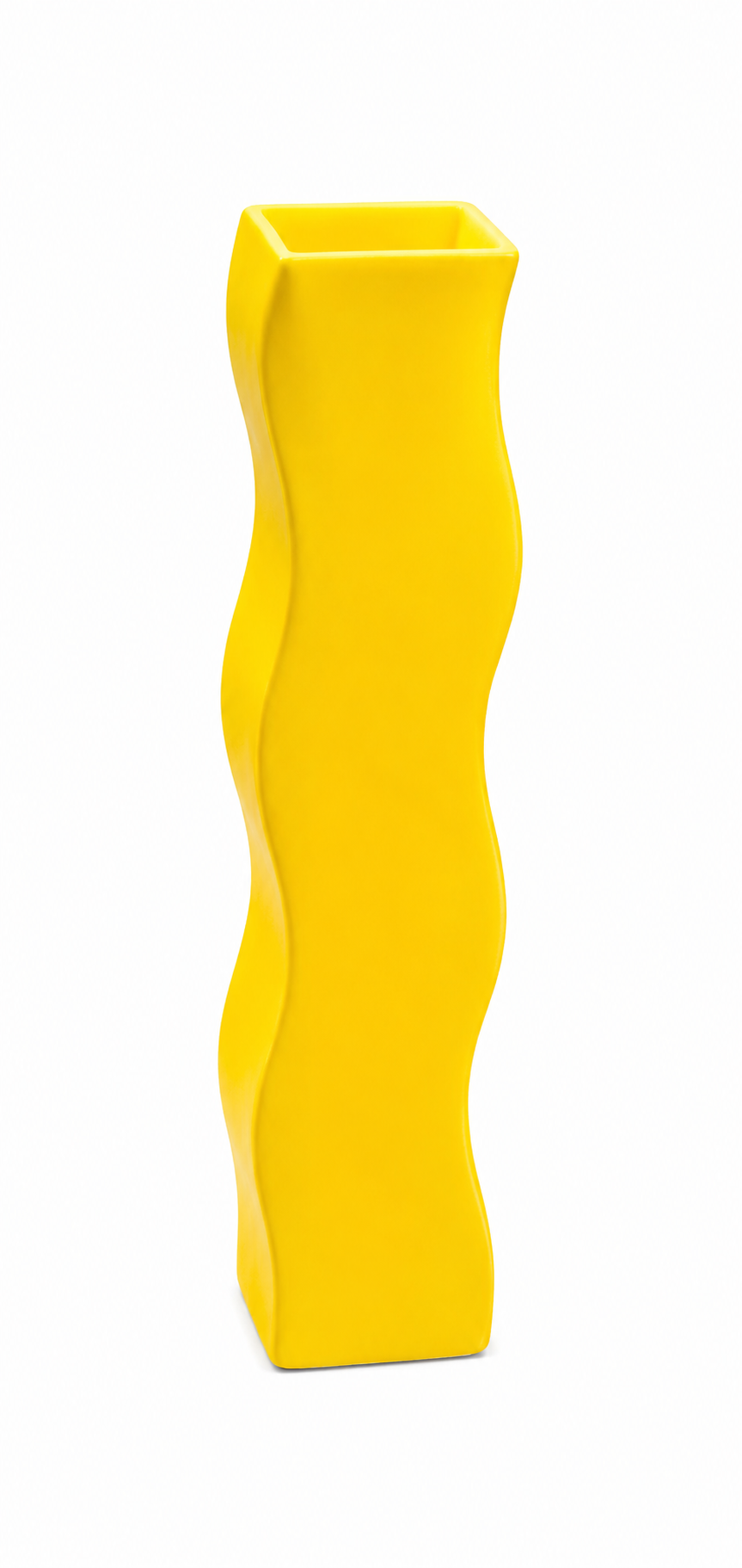 FLORERO DE ACRÍLICO AMARILLO NEÓN — DISEÑO ONDULADO (C. 1970–1980)