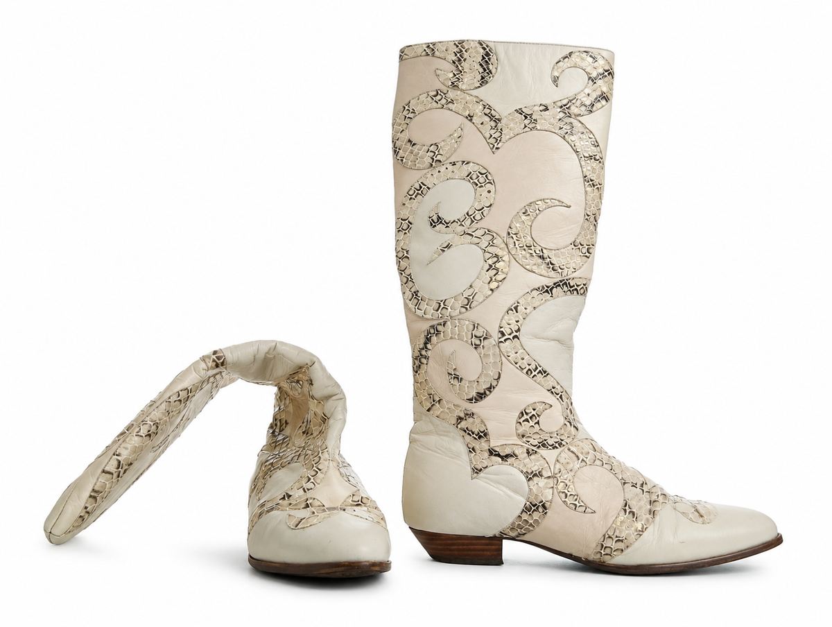 Botas Western Vintage de Cuero con Textura de Serpiente, c. 1970–1980