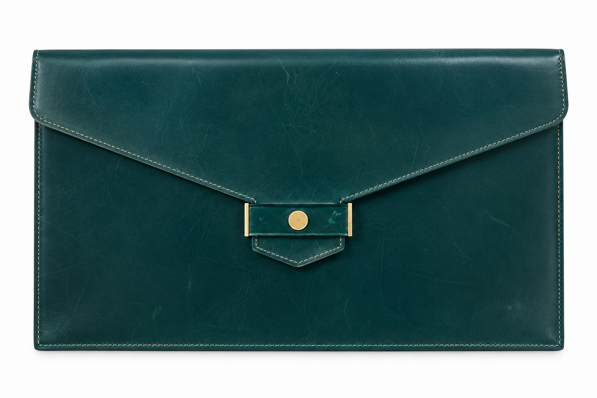 CHRISTIAN DIOR GREEN PORTFOLIO CLUTCH (CA. 1970S)