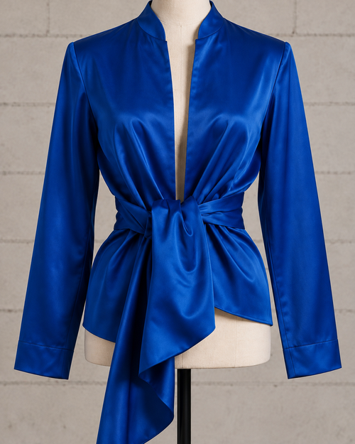 BLUSA CRUZADA EN SEDA AZÚL REY