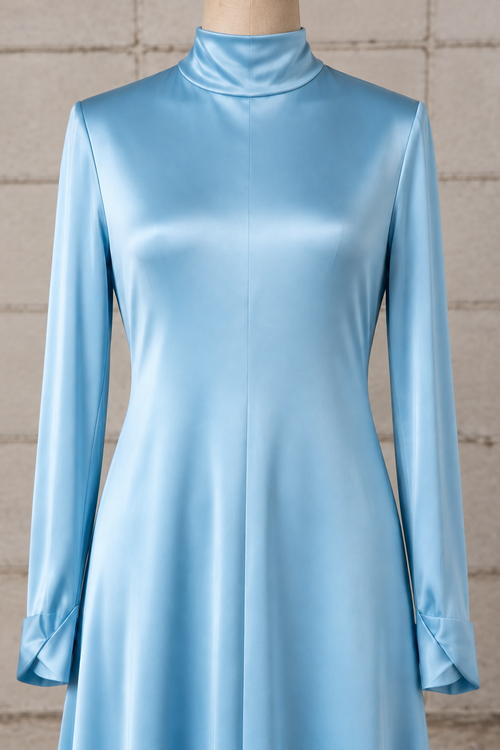 1970s POWDER BLUE SATIN NYLON MAXI DRESS