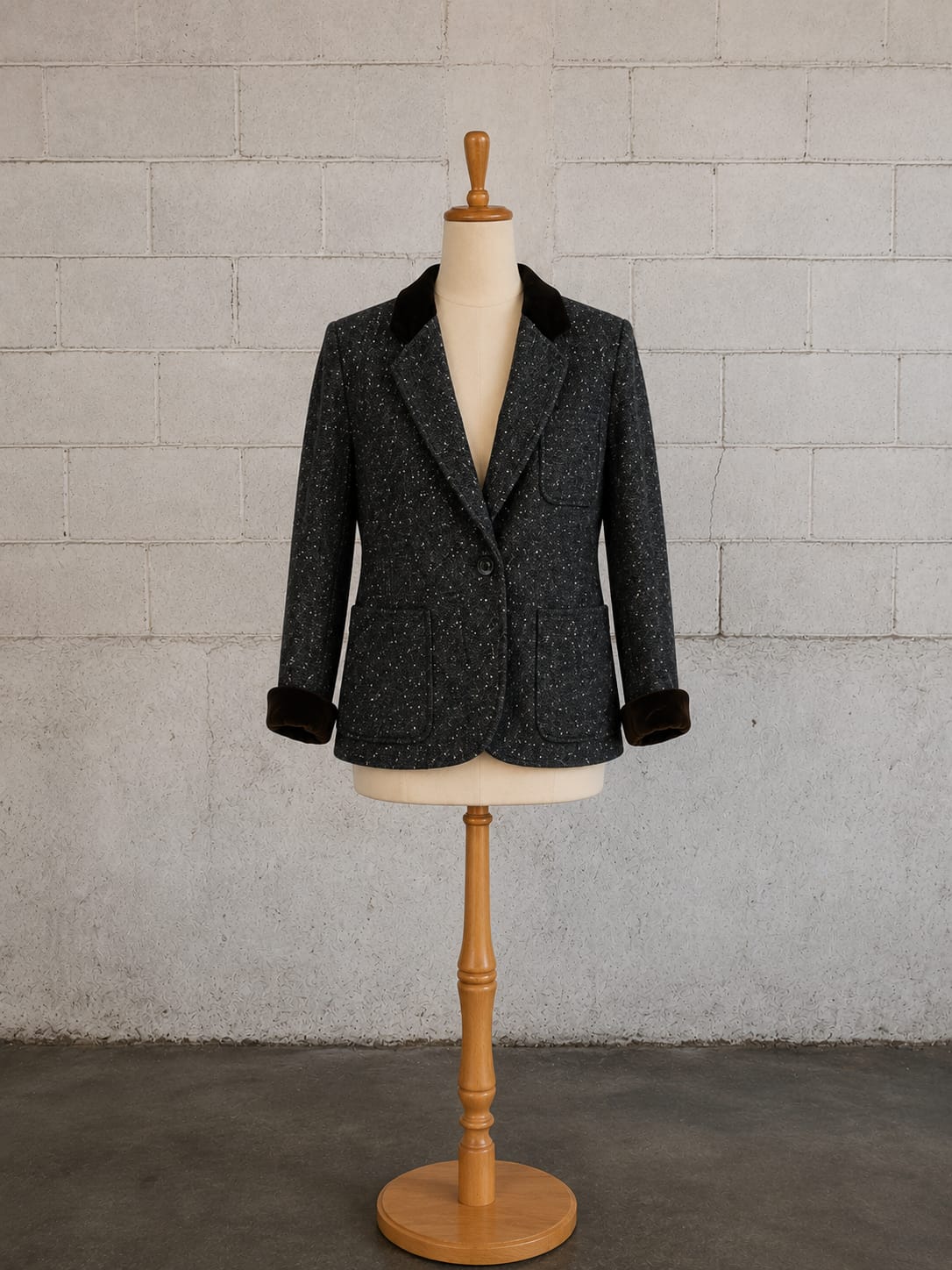 YVES SAINT LAURENT RIVE GAUCHE – BLAZER DE TWEED CON DETALLES EN TERCIOPELO