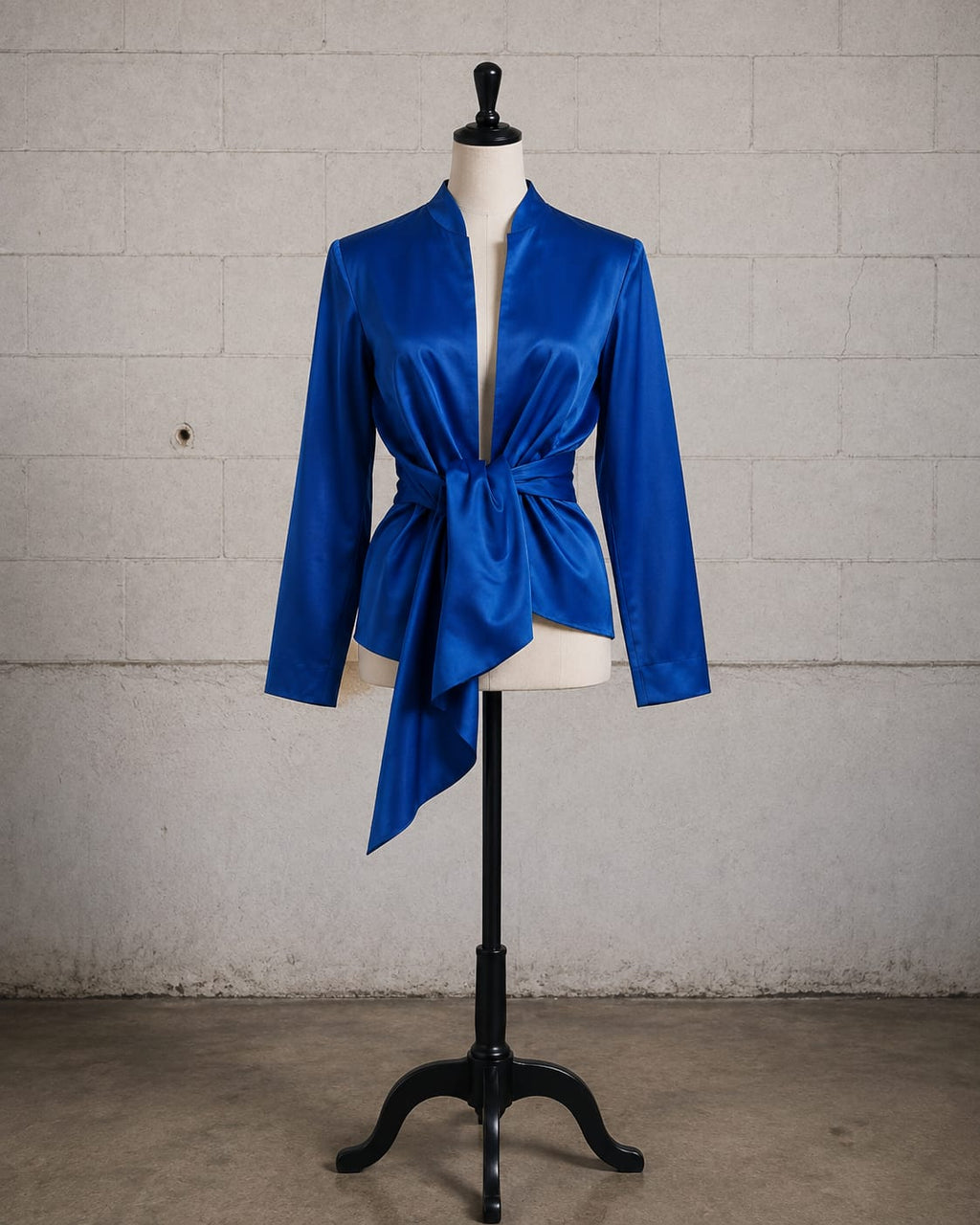 BLUSA CRUZADA EN SEDA AZÚL REY