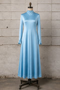 1970s POWDER BLUE SATIN NYLON MAXI DRESS