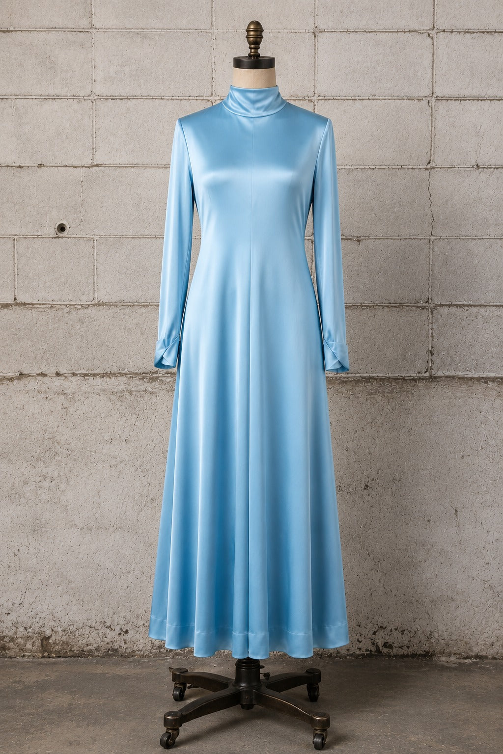 1970s POWDER BLUE SATIN NYLON MAXI DRESS