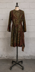 YVES SAINT LAURENT RIVE GAUCHE FELINE ANIMAL PRINT ASYMMETRIC DRESS