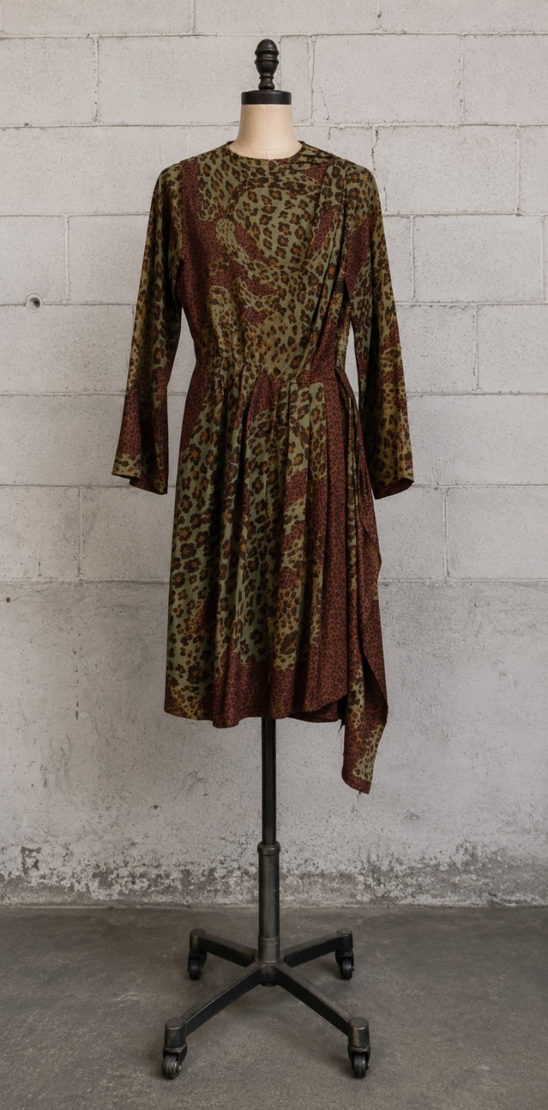 YVES SAINT LAURENT RIVE GAUCHE FELINE ANIMAL PRINT ASYMMETRIC DRESS