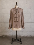 GUCCI 1960s TAUPE MOIRÉ SILK RUFFLE BLOUSE