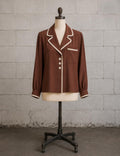 VALENTINO 1960s TOBACCO BROWN & CREAM TRIM BLOUSE
