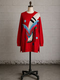 KANSAI YAMAMOTO 1970s RED INTARSIA KNIT SWEATER DRESS