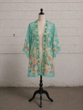 1970s TURQUOISE FLORAL SILK KIMONO