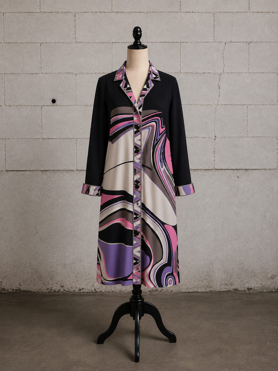 EMILIO PUCCI 1970s PRINTED PANEL KNIT COAT